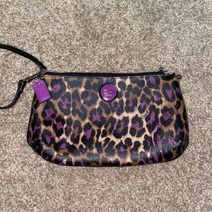 Coach Purple Leopard Print Wristlet